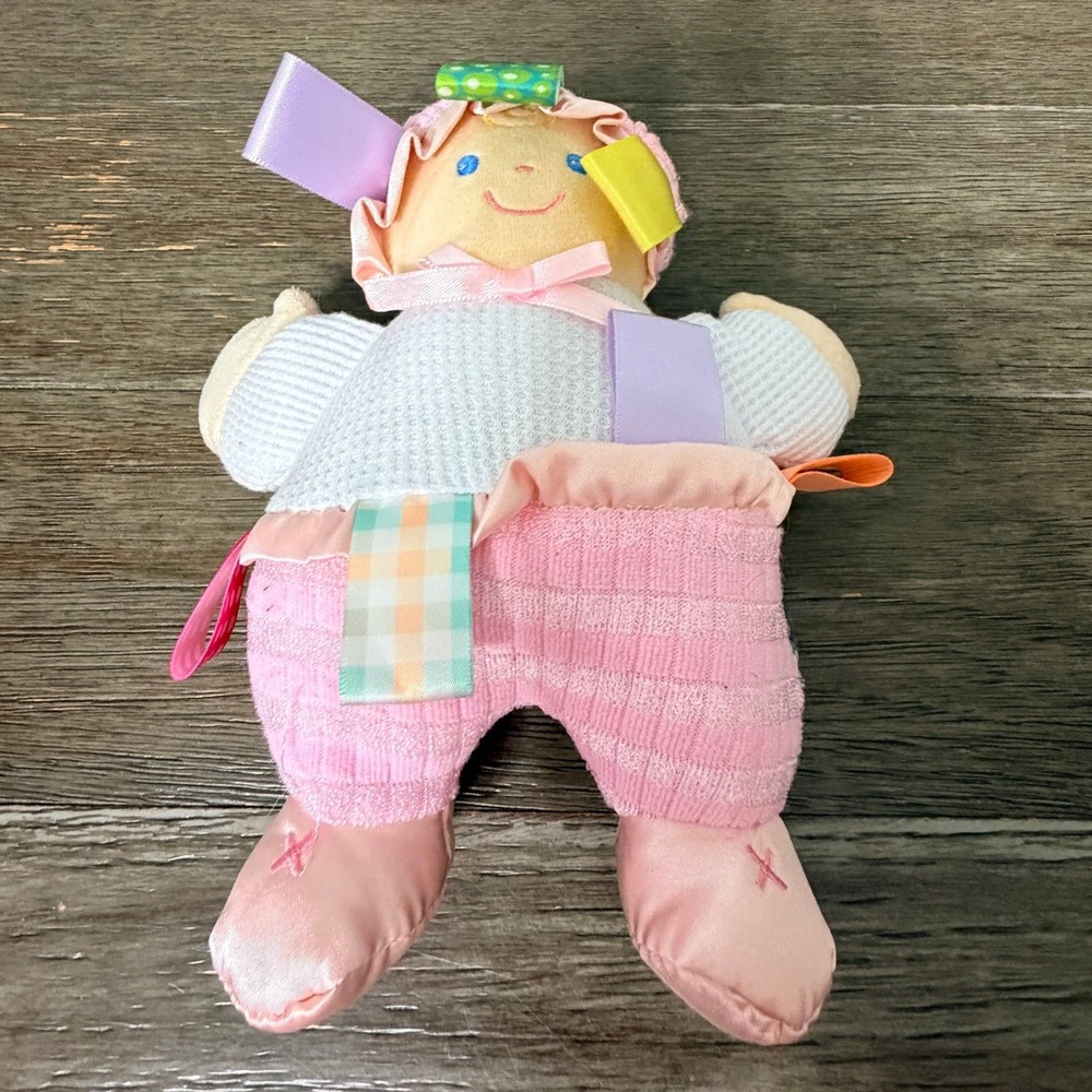 Taggies Baby Girl Doll Plush Pink White Sensory Tactile Toy 9 inch